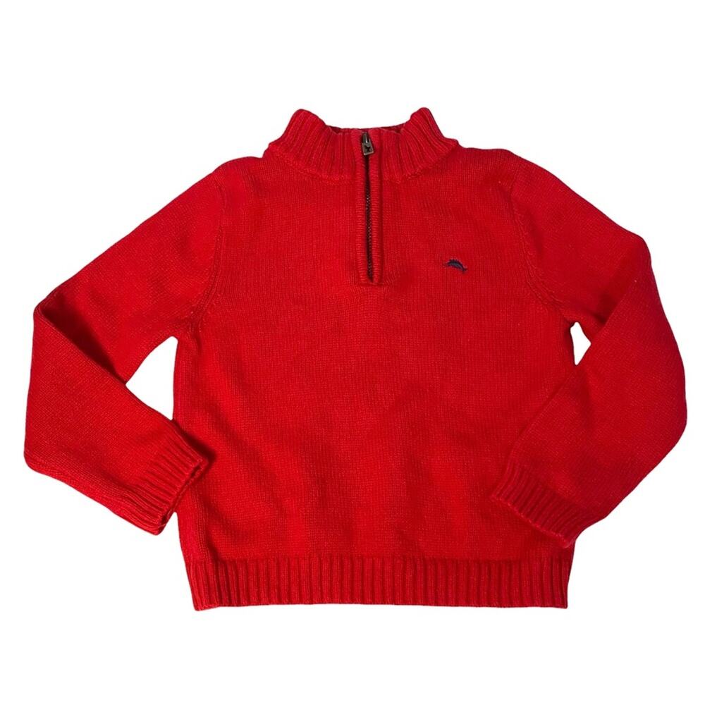 Tommy Bahama Baby 1/4 zip Sweater Size 24m Solid red knit girl or boy unisex